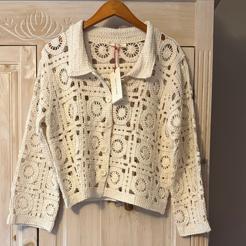 Solitaire Cream Crochet Button-Front Cardigan